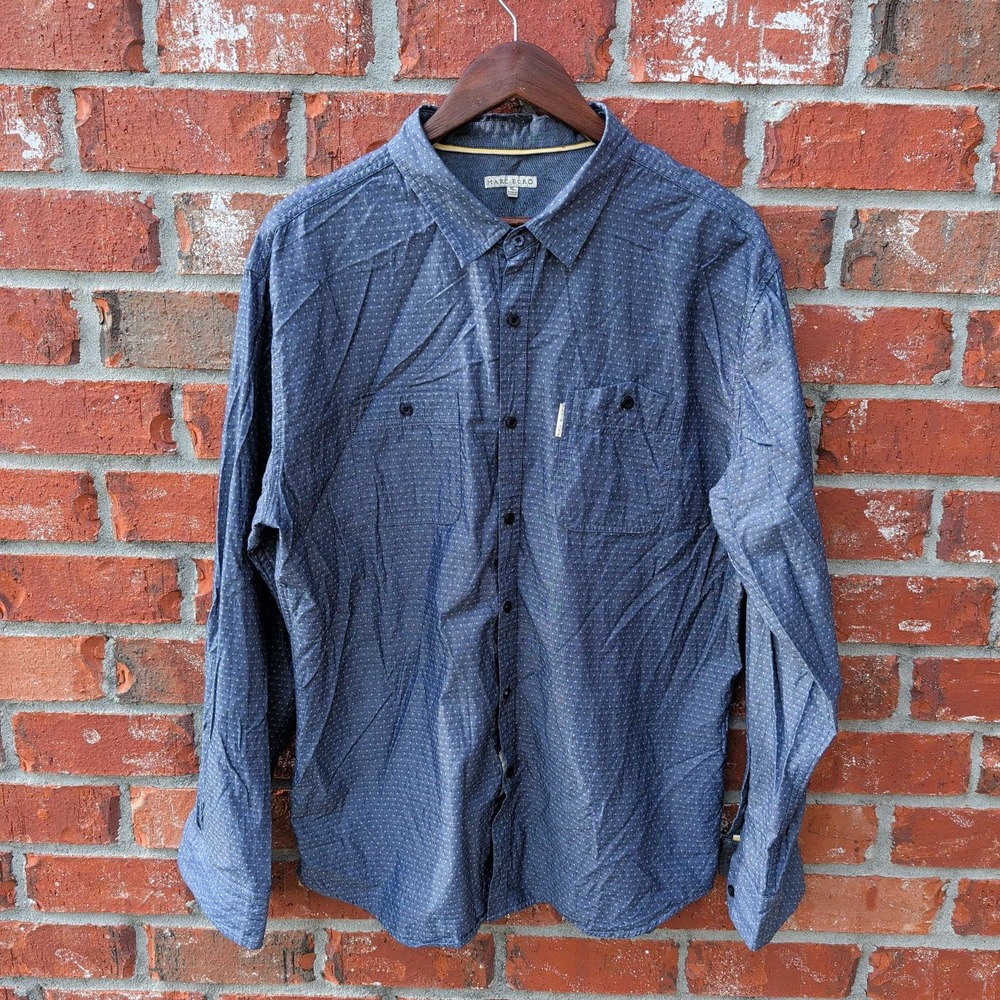 Marc Ecko Button Up Shirt Mens XL Blue Long Sleeve Geometric‎ Print Cotton